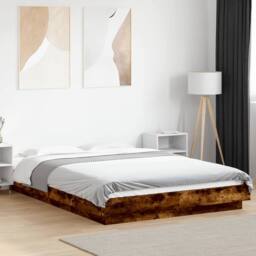 Berkfield Home Bed Frame with LED Lights without Mattress Smoked Oak 120x200cm in Brown - Size: Small Double - thumbnail 2
