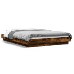 Berkfield Home Bed Frame with LED Lights without Mattress Smoked Oak 120x200cm in Brown - Size: Small Double - thumbnail 1