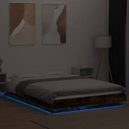 Berkfield Home Bed Frame with LED Lights without Mattress Smoked Oak 120x200cm in Brown - Size: Small Double - thumbnail 4