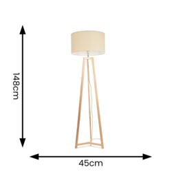 ValueLights Lottie Natural Wood Tripod Floor Lamp with Fabric Drum Shade & LED Bulb - thumbnail 4