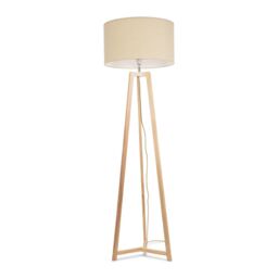 ValueLights Lottie Natural Wood Tripod Floor Lamp with Fabric Drum Shade & LED Bulb - thumbnail 2