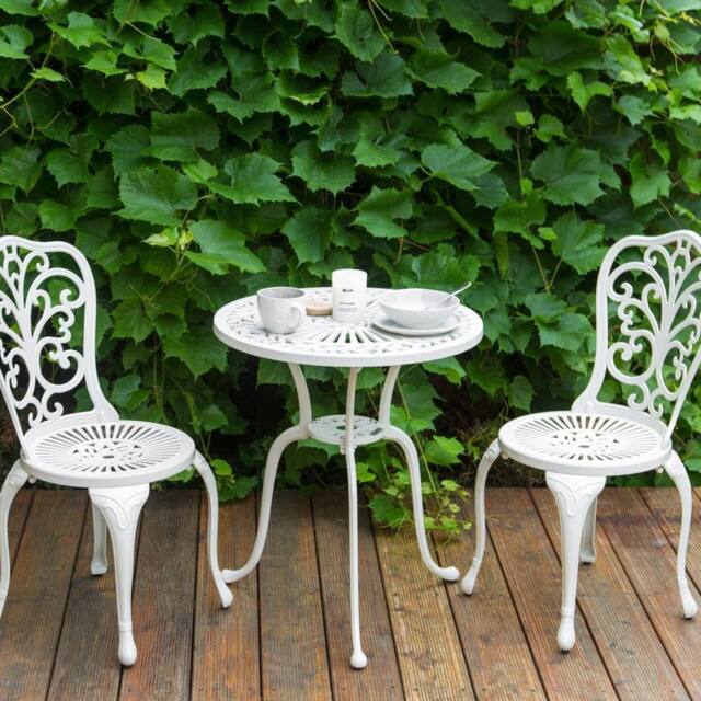 Wyld and Coco Off White Aluminium Round Outdoor Dining Table 61 cm Vintage Patio - image 1