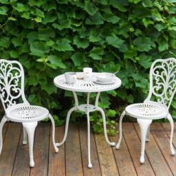 Wyld and Coco Off White Aluminium Round Outdoor Dining Table 61 cm Vintage Patio