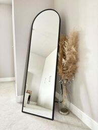 Downton Interiors Stunning Black Arched Metal Frame Wall or Floor Standing Dressing Mirror 145cm x 45cm - Soho Collection - Size: XL
