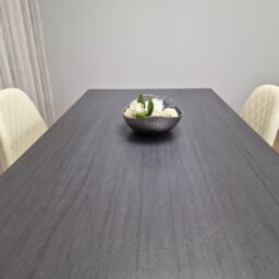 KOSY KOALA Grey Dining Table & 4 Cream Stitched Chairs Kitchen Dining Table for 4 Dining Room Dining Set in Dark Grey - Size: 140 cm x 80 cm - thumbnail 5