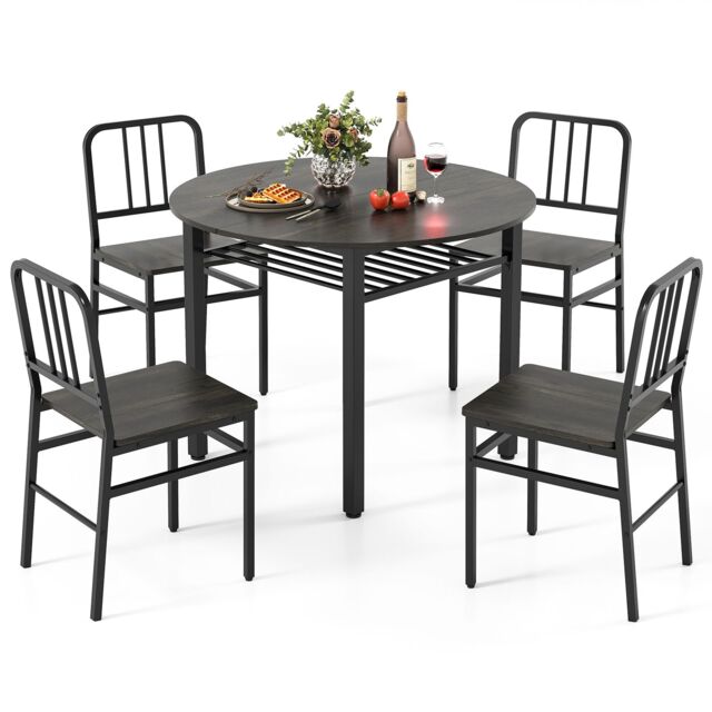 Gymax 5-Piece Dining Table Set Wooden Round Kitchen Table & 4 Chairs-Grey in Grey - image 1