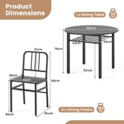 Gymax 5-Piece Dining Table Set Wooden Round Kitchen Table & 4 Chairs-Grey in Grey - thumbnail 2