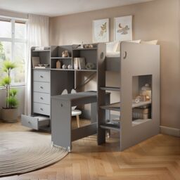 Flair Wizard Mid High Cabin Station with Storage in Grey - Size: Single