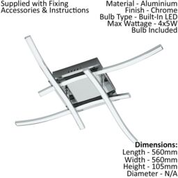 Loops Flush Ceiling Light Colour Chrome Shade White Plastic Bulb LED 4x5W Included - thumbnail 2