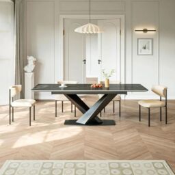 Interior Emporium Ltd IE Nordic Rock Extendable Ceramic Dining Table - Rectangular Sintered Stone Top - Seats up to 8 - without Chairs (Black) - thumbnail 5