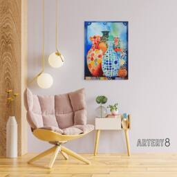 "Artery8 Polka Dot Porcelain Vases Still Life Canvas Wall Art Print - Size: W24"" x H32""" - thumbnail 3