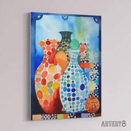 "Artery8 Polka Dot Porcelain Vases Still Life Canvas Wall Art Print - Size: W24"" x H32""" - thumbnail 2