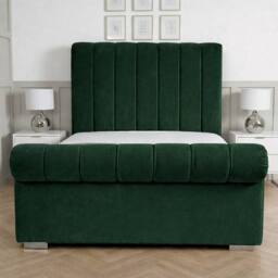 Living Comfort Bedz Orion Plush Velvet Upholstered Bed Slatted Base with 48Inch Headboard in Green - Size: Small Double - thumbnail 2