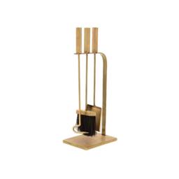 Ivyline Brass Fireside Companion Set Square H50Cm W20.5Cm - Matching Kindling Bucket Available - Matching Log Store in Metallics
