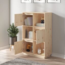 Berkfield Home Highboard 74x35x117 cm Solid Wood Pine in Brown - Size: 74 x 35 x 117 cm - thumbnail 3