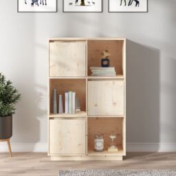 Berkfield Home Highboard 74x35x117 cm Solid Wood Pine in Brown - Size: 74 x 35 x 117 cm - thumbnail 1