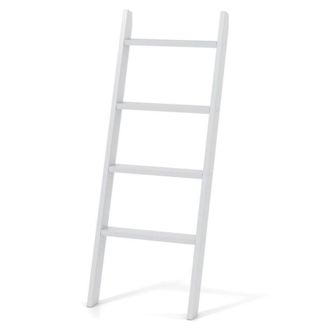NESTLUNE 4-Tier Wooden Blanket Ladder Rustic Decor Towel Rack in White - Size: 180 cm width x 180 cm drop - image 1