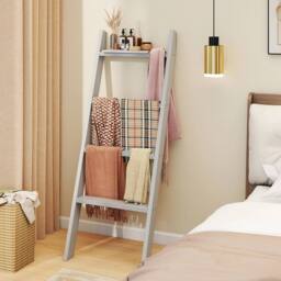 NESTLUNE 4-Tier Wooden Blanket Ladder Rustic Decor Towel Rack in White - Size: 180 cm width x 180 cm drop - thumbnail 5
