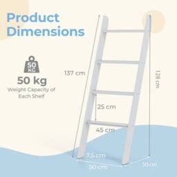 NESTLUNE 4-Tier Wooden Blanket Ladder Rustic Decor Towel Rack in White - Size: 180 cm width x 180 cm drop - thumbnail 3