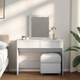 Berkfield Home Dressing Table with LED White 100x40x130 cm - Size: 100 x 40 x 130 cm - thumbnail 2