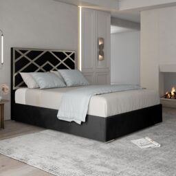 Casani Mayfair Upholstered Soft Velvet Metal Bed Frame in Black - Size: Small Double - thumbnail 1