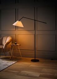 ValueLights Layla Adjustable Angled Floor Lamp with Tapered Linen Lamp Shade in Black - thumbnail 2