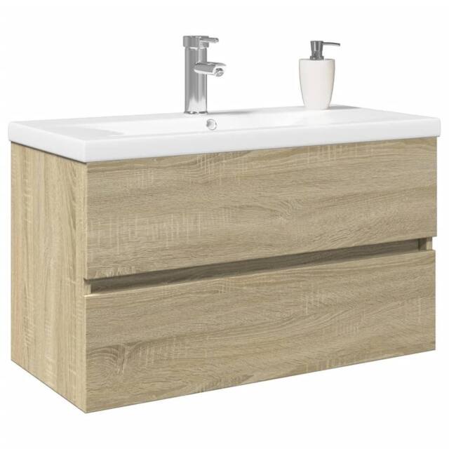 Berkfield Home Durable 2 Piece Bathroom Furniture Set Ceramic & Engineered Wood in Light Tan - image 1