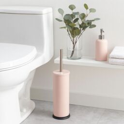 Harbour Housewares Round Toilet Brush & Holder - Cleaning Brush Set with Non Slip Base in Pink - thumbnail 7