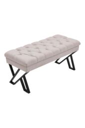 Living and Home Mid Century Metal Upholstered Bench in Beige - thumbnail 3