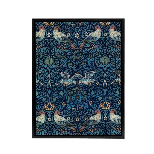 "Artery8 Birds & Flowers Blue Pattern Framed Canvas Wall Art Print Morris - Size: W12"" x H16""" - image 1