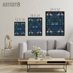 "Artery8 Birds & Flowers Blue Pattern Framed Canvas Wall Art Print Morris - Size: W12"" x H16""" - thumbnail 4