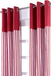 Homescapes Thick Red Stripe Ready Made Eyelet Curtain Pair - Size: 117 cm width x 137 cm drop - thumbnail 2