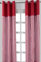 Homescapes Thick Red Stripe Ready Made Eyelet Curtain Pair - Size: 117 cm width x 137 cm drop - thumbnail 1