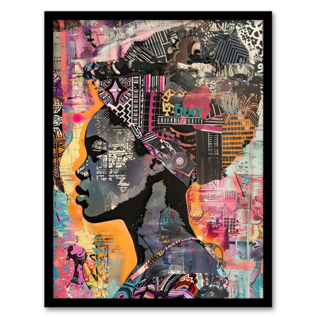 "Artery8 African Woman Headwrap Portrait Modern Colourful Framed Art Print - Size: W12"" x H16""" - image 1