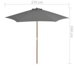 Berkfield Home Outdoor Parasol with Wooden Pole 270 cm Anthracite in Black - thumbnail 6