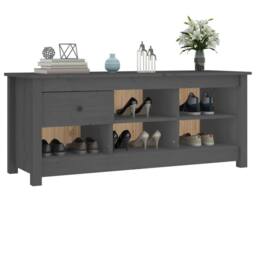 Berkfield Home Shoe Cabinet Grey 110x38x45.5 cm Solid Wood Pine - thumbnail 7