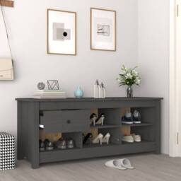 Berkfield Home Shoe Cabinet Grey 110x38x45.5 cm Solid Wood Pine - thumbnail 6