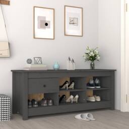 Berkfield Home Shoe Cabinet Grey 110x38x45.5 cm Solid Wood Pine - thumbnail 2