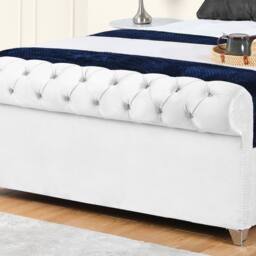 "UK Bed Furniture Chesterfield Sleigh Upholstered Bed with 48"" Headboard - Slatted Base in White - Size: Super King" - thumbnail 3