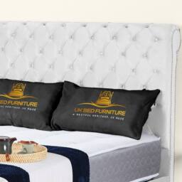 "UK Bed Furniture Chesterfield Sleigh Upholstered Bed with 48"" Headboard - Slatted Base in White - Size: Super King" - thumbnail 2