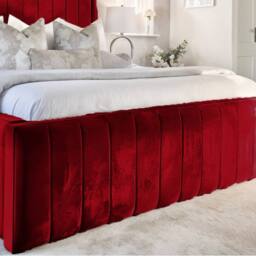 Living Comfort Bedz Geneva Upholstered Bed Frame with 54-inch Headboard - Slatted Base in Maroon - Size: Small Double - thumbnail 3