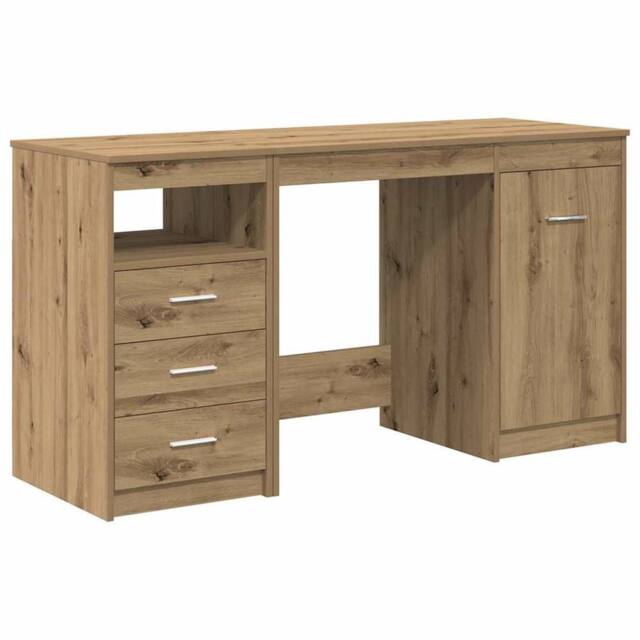 Berkfield Home Desk with Cabinet Artisan Oak Engineered Wood in Brown - image 1