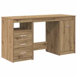 Berkfield Home Desk with Cabinet Artisan Oak Engineered Wood in Brown - thumbnail 1