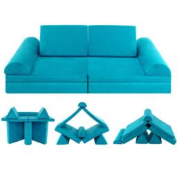 Costway 6PCS Modular Kids Play Couch Sofa Set Convertible Soft Foam Playset in Turquoise - thumbnail 3