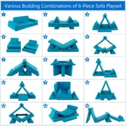 Costway 6PCS Modular Kids Play Couch Sofa Set Convertible Soft Foam Playset in Turquoise - thumbnail 9