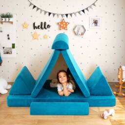 Costway 6PCS Modular Kids Play Couch Sofa Set Convertible Soft Foam Playset in Turquoise - thumbnail 5