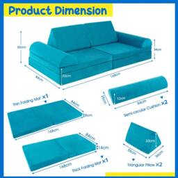 Costway 6PCS Modular Kids Play Couch Sofa Set Convertible Soft Foam Playset in Turquoise - thumbnail 2