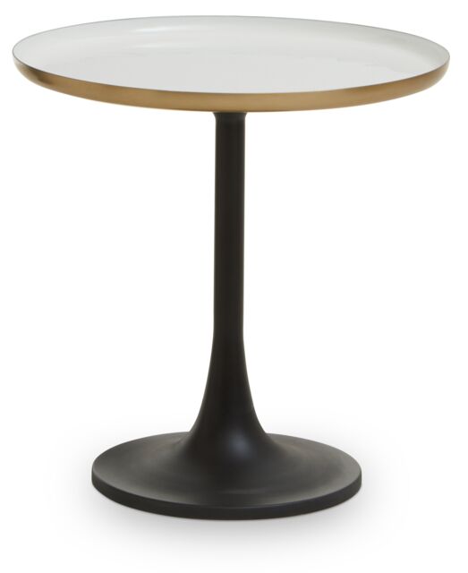 Orsina Side Table With Column Base, White Enamel Round Top With Matte Gold Trim, Black Powder Coated Base - image 1