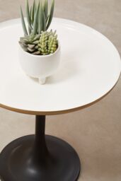 Orsina Side Table With Column Base, White Enamel Round Top With Matte Gold Trim, Black Powder Coated Base - thumbnail 4