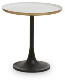 Orsina Side Table With Column Base, White Enamel Round Top With Matte Gold Trim, Black Powder Coated Base - thumbnail 1